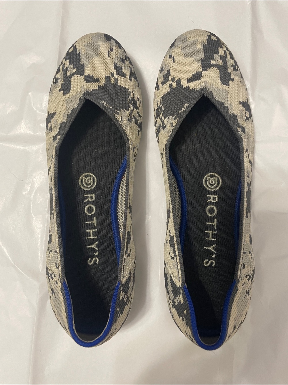 Rothy's Retired Ash Gray Camo Round Toe Ballet Flats